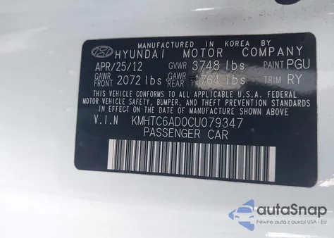 2012 Hyundai Veloster Base W/Gray from USA, damaged, VIN KMHTC6AD0CU079347